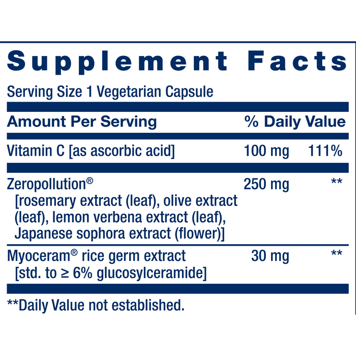 Life Extension Daily Skin Defense 30 vegetarian capsules supplement facts label