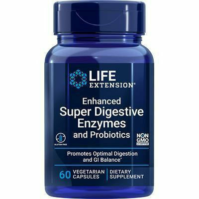 Life Extension Enhanced Super Digestive Enzymes and Probiotics, 60 vegetarian capsules, front of bottle
