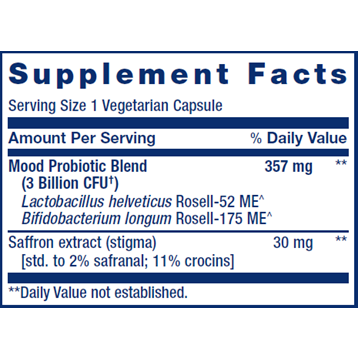 Life Extension Florassist Mood Improve 30 vegetarian capsules supplement facts label