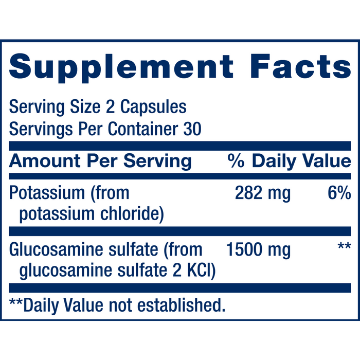 Life Extension Glucosamine Sulfate 750 mg 60 capsules supplement facts label