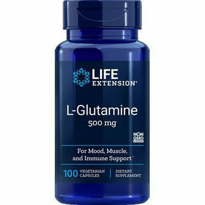 Life Extension Glutamine 500 mg, 100 capsules, front of bottle