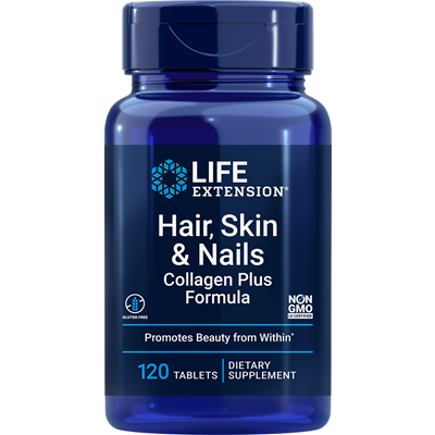 Life Extension Hair, Skin and Nails Collagen Plus Formula, 120 tablets, front of bottle