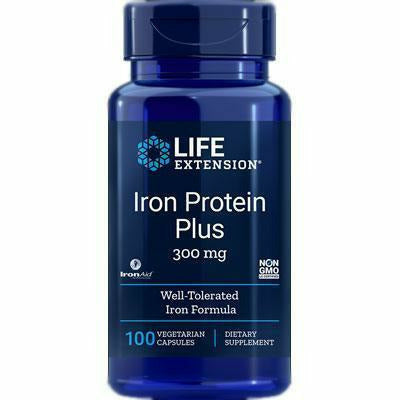 Life Extension Iron Protein Plus 300 mg, 100 capsules, front of bottle