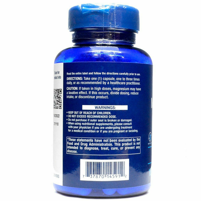 Life Extension Magnesium 500 mg 100 vegetarian capsules suggested use label