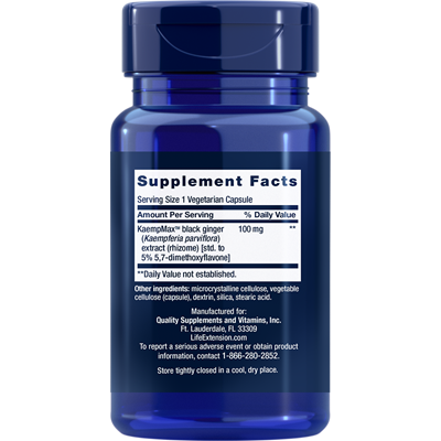 Life Extension Male Vascular Sexual Support 30 vegetarian capsules supplement facts label