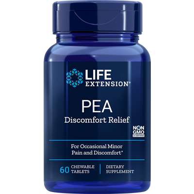 Life Extension PEA Discomfort Relief 600 mg, 60 chewable tablets, front of bottle