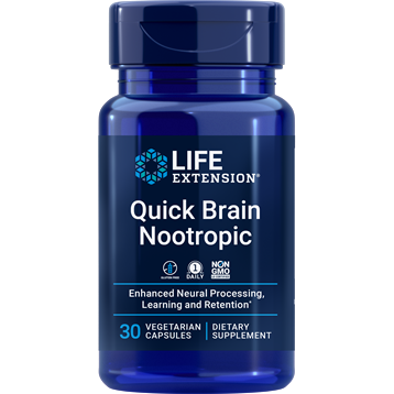 Life Extension Quick Brain Nootropic, 30 vegetarian capsules, front of bottle