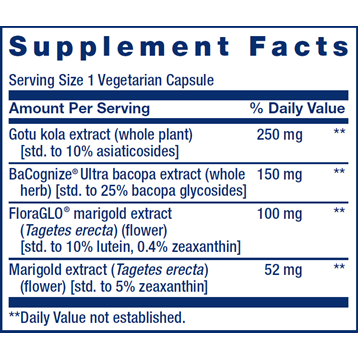 Life Extension Quick Brain Nootropic 30 vegetarian capsules supplement facts label