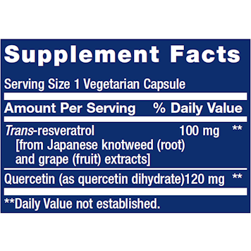 Life Extension Resveratrol 100 mg 60 vegetarian capsules supplement facts label