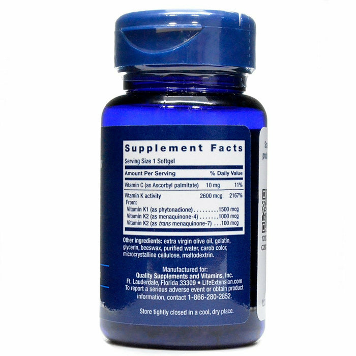 Life Extension Super K 90 softgels supplement facts label