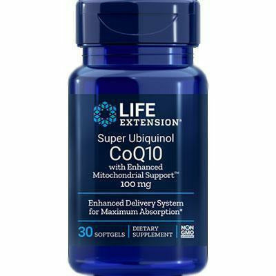Life Extension Super Ubiquinol CoQ10 with Enhanced Mitochondrial Support 100 mg, 30 softgels, front of bottle