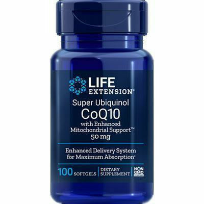 Life Extension Super Ubiquinol CoQ10 with Enhanced Mitochondrial Support 50 mg, 100 softgels, front of bottle