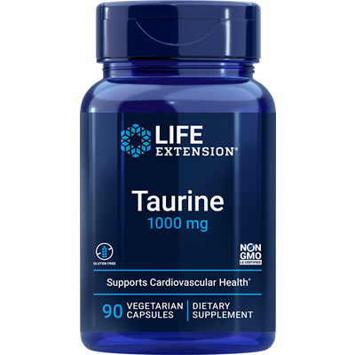 Life Extension Taurine 1000 mg, 90 vegetarian capsules, front of bottle