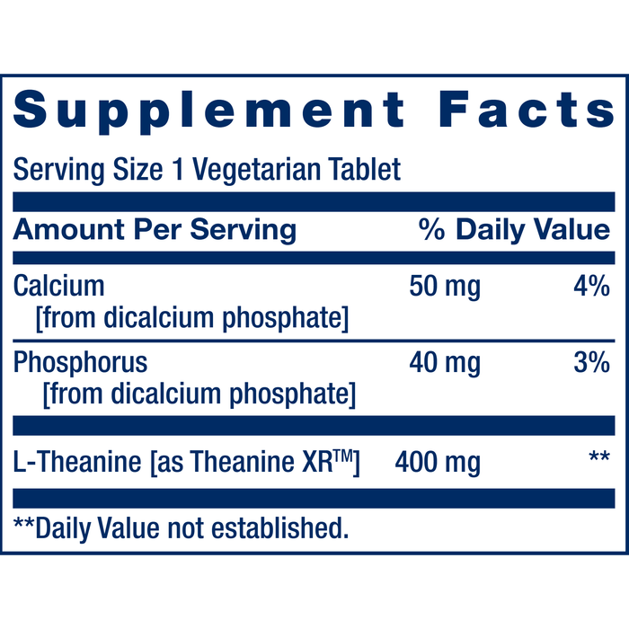 Life Extension Theanine XR Stress Relief 400 mg 30 tablets supplement facts label