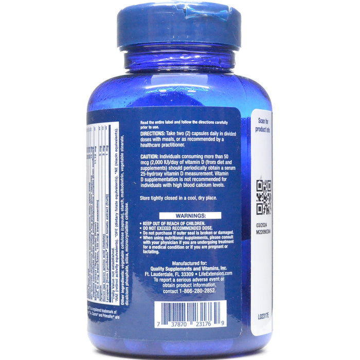 Life Extension Two-Per-Day 120 capsules suggested use label
