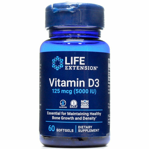 Life Extension Vitamin D3 5000 IU, 60 softgels, front of bottle