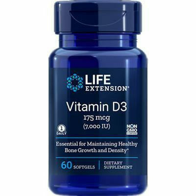 Life Extension Vitamin D3 7000 IU, 60 softgels, front of bottle
