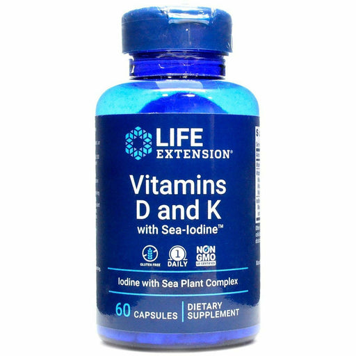 Life Extension Vitamins D and K with Sea-Iodine, 60 capsules, front of bottle