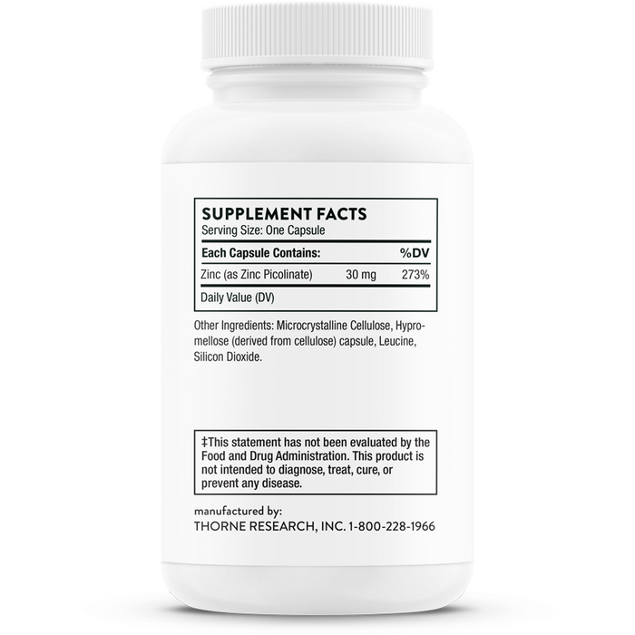 Zinc Picolinate 30 mg NSF 60 caps by Thorne Supplement Facts