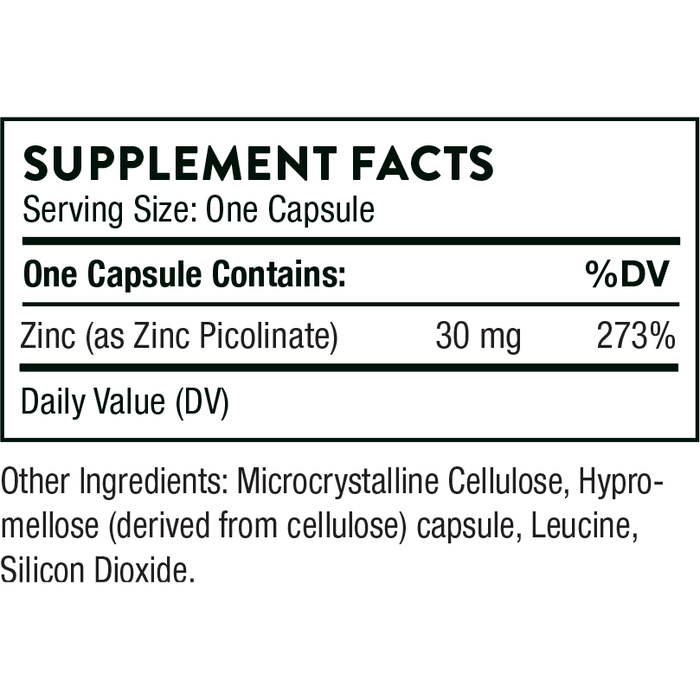 Zinc Picolinate 30 mg NSF 60 caps by Thorne Supplement Facts Label