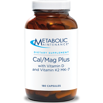Metabolic Maintenance Cal/Mag Plus with Vitamin D & K2, 180 capsules, front of bottle, older label design