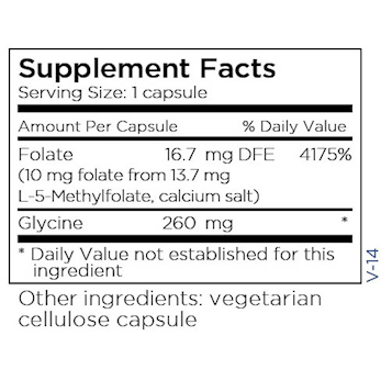 Metabolic Maintenance L-Methylfolate 10 mg 90 capsules supplement facts label