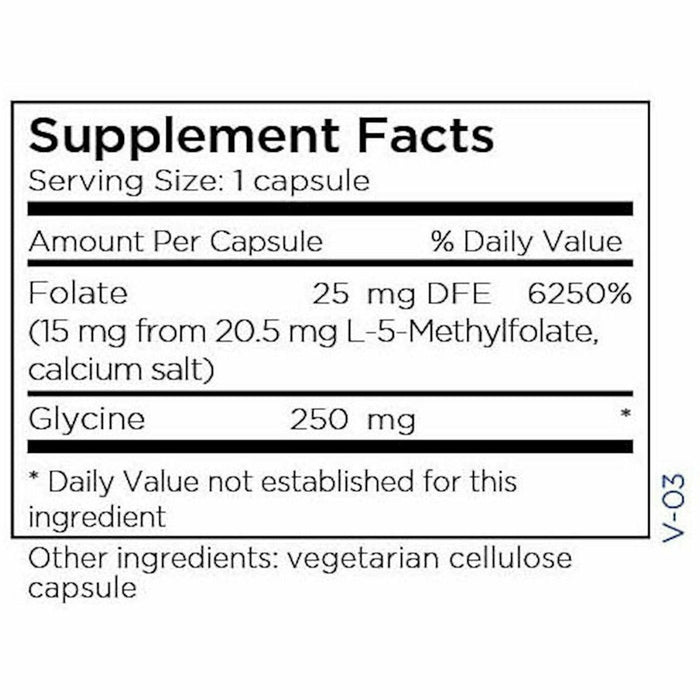 Metabolic Maintenance L-Methylfolate 15 mg 60 capsules supplement facts label