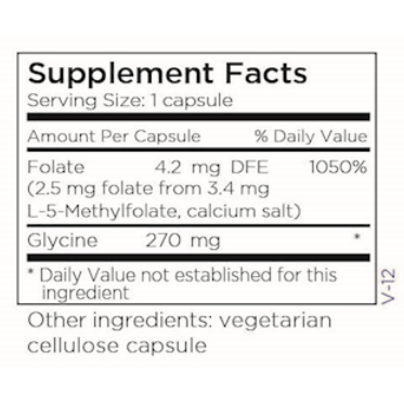 Metabolic Maintenance L-Methylfolate 2.5 mg 90 capsules supplement facts label