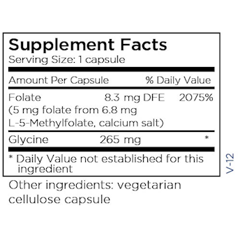Metabolic Maintenance L-Methylfolate 5 mg 90 capsules supplement facts label