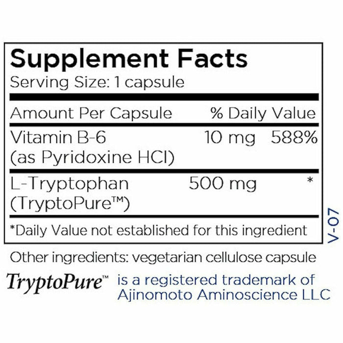 Metabolic Maintenance L-Tryptophan 500 mg 60 veg capsules supplement facts label