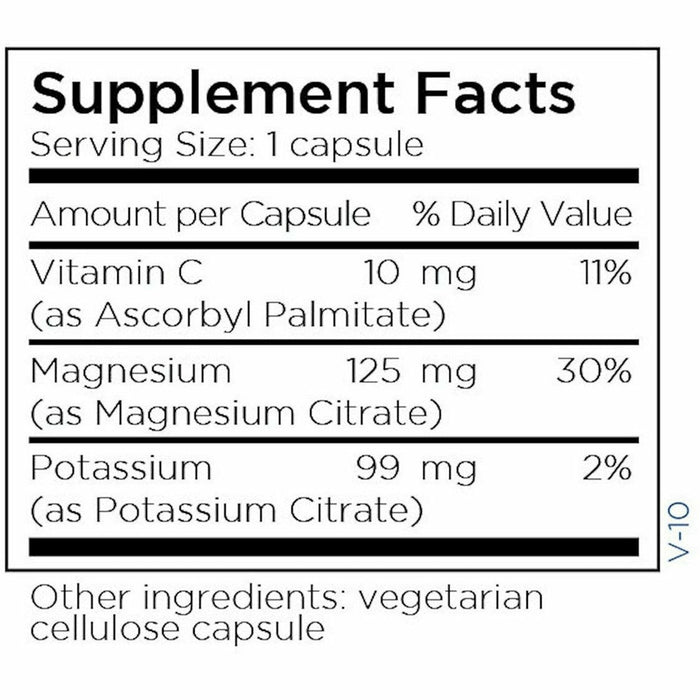 Metabolic Maintenance Potassium/Magnesium Citrate 250 capsules supplement facts label