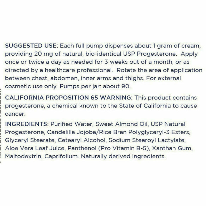 Metabolic Maintenance Progeste Cream 3.5 oz product information label