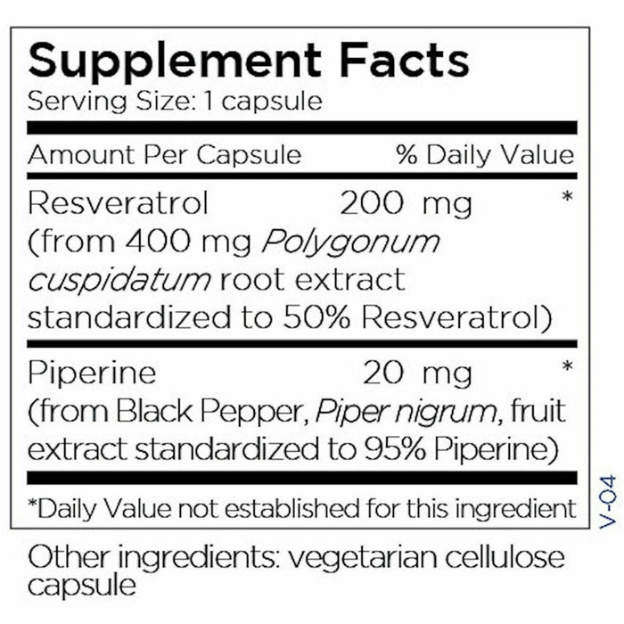 Metabolic Maintenance Resveratrol with Piperine 60 capsules supplement facts label