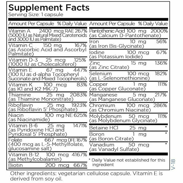 Metabolic Maintenance The Big One with Iron 100 capsules supplement facts label
