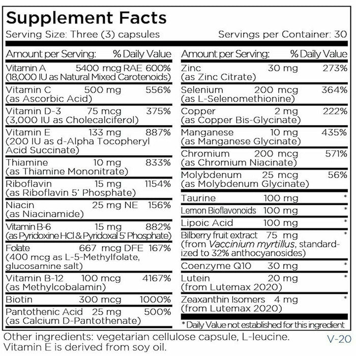 Metabolic Maintenance Vital Eyes Complete 90 capsules supplement facts label