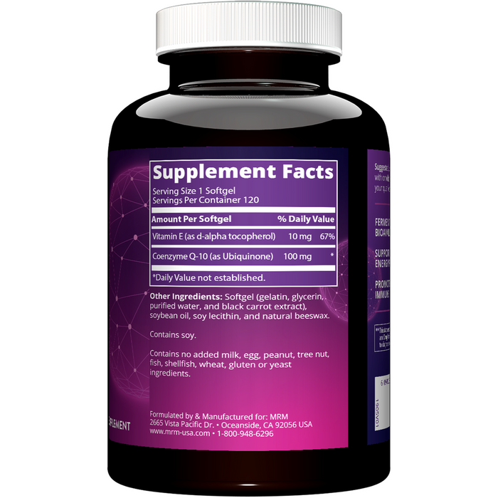 Metabolic Response Modifier CoQ-10 100 mg 60 softgels supplement facts label