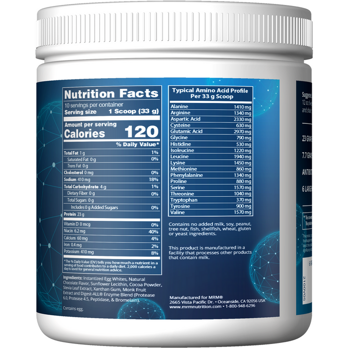 Metabolic Response Modifier Egg White Protein, Chocolate 12 oz nutrition facts label