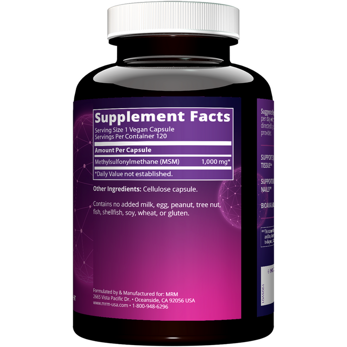 Metabolic Response Modifier MSM 1000 mg 120 capsules supplement facts label