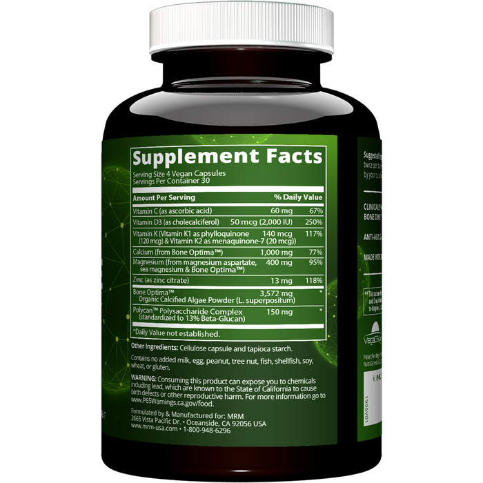Metabolic Response Modifier Vegan Bone Maximizer 120 capsules supplement facts label