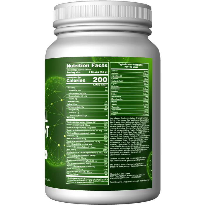 Metabolic Response Modifier Veggie Meal Replacement, Chocolate Mocha 48 oz nutrition facts label