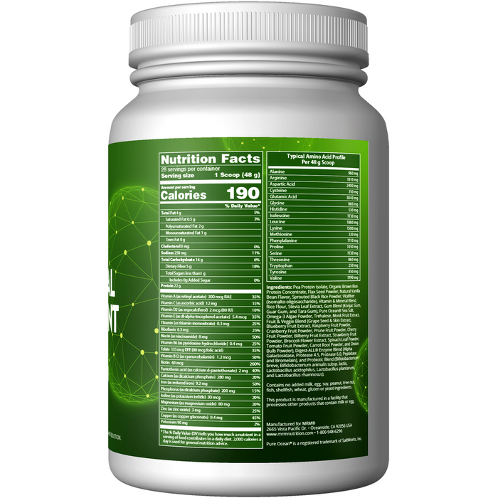 Metabolic Response Modifier Veggie Meal Replacement, Vanilla Bean 48 oz nutrition facts label