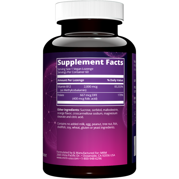 Metabolic Response Modifier Vitamin B-12 2000 mcg 60 vegan lozenges supplement facts label