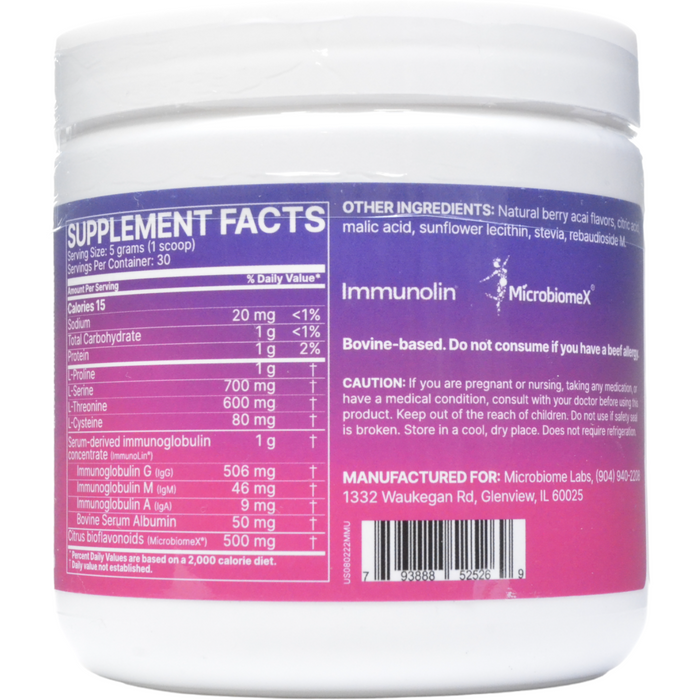 Microbiome Labs MegaMucosa Powder 5.5 oz supplement facts label
