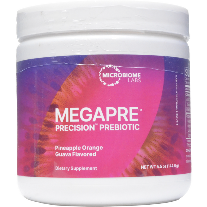 Microbiome Labs MegaPre Powder, 5.5 oz, front of canister