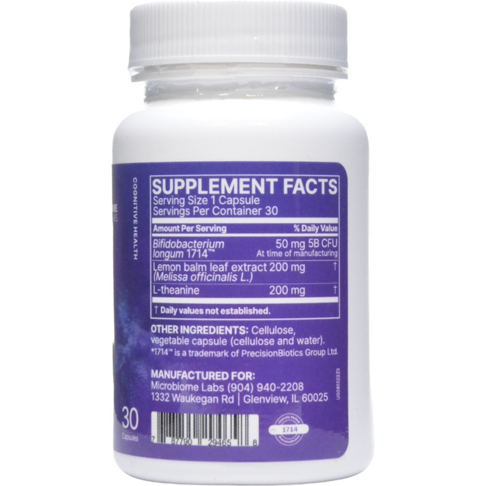 Microbiome Labs ZenBiome Sleep 30 capsules supplement facts label