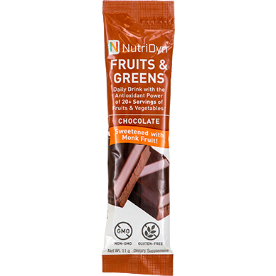 Nutri-Dyn, Fruits & Greens to go packet Chocolate Sweetened with Monk Fruit