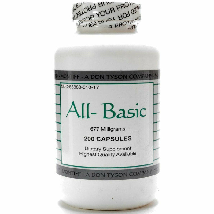 Montiff All-Basic 677 mg, 200 capsules, front of bottle