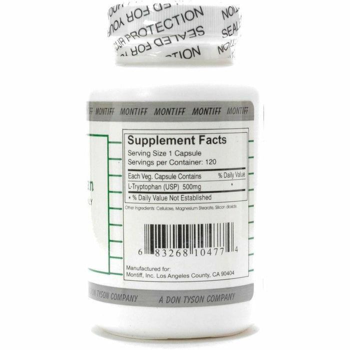 Montiff L-Tryptophan 500 mg 120 veg capsules supplement facts label