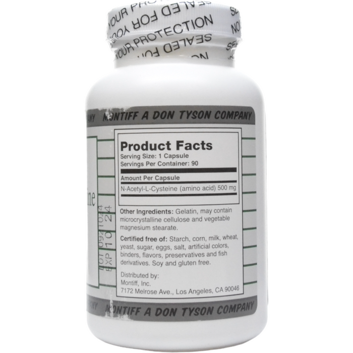 Montiff N-Acetyl-L-Cysteine 500 mg 90 capsules product facts label
