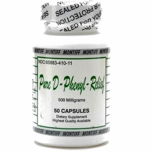 Montiff Pure D-Phenyl Relief 500 mg, 50 capsules, front of bottle